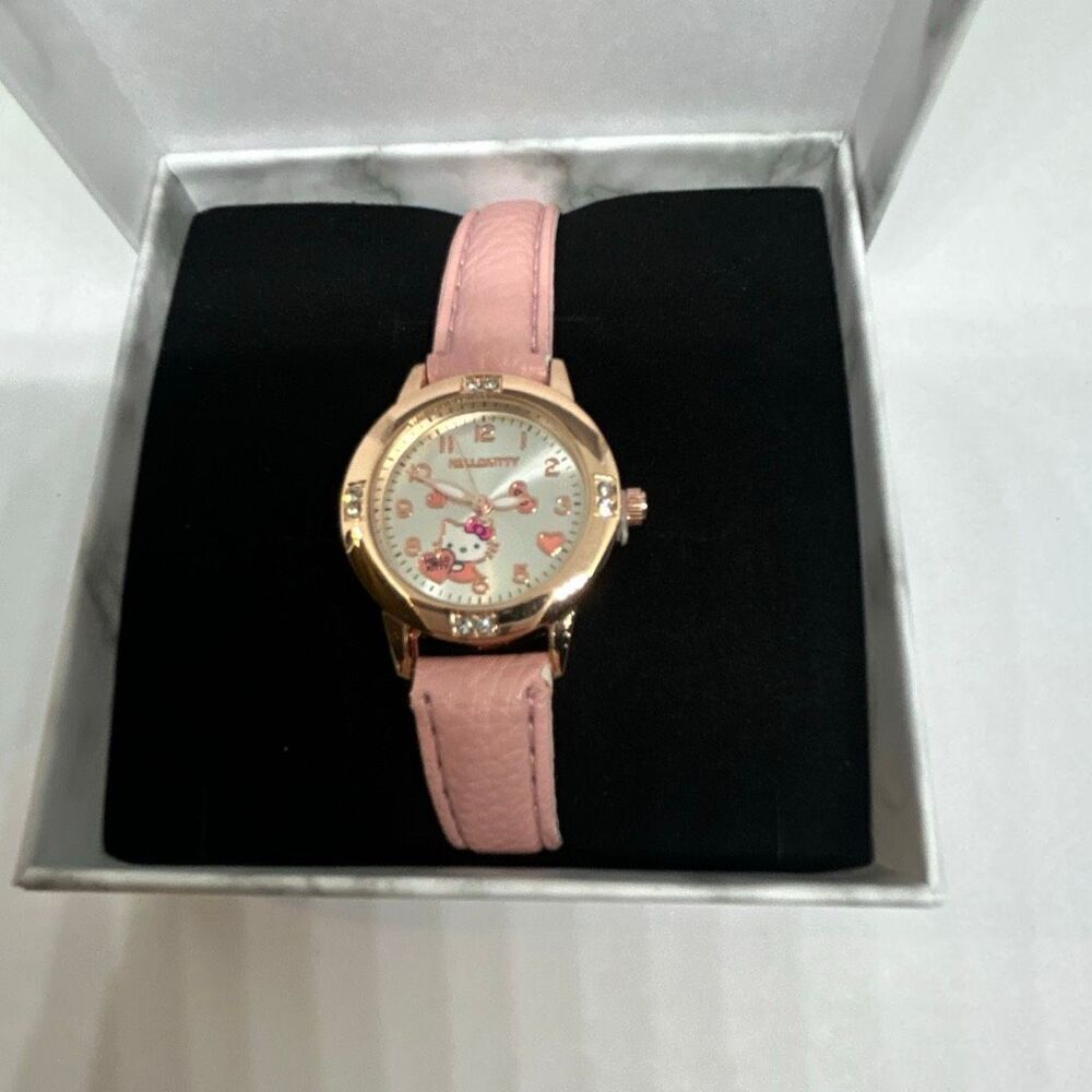 Hello Kitty Pink Watch Rose Gold Tone Crystal Bezel w/ Box NEW